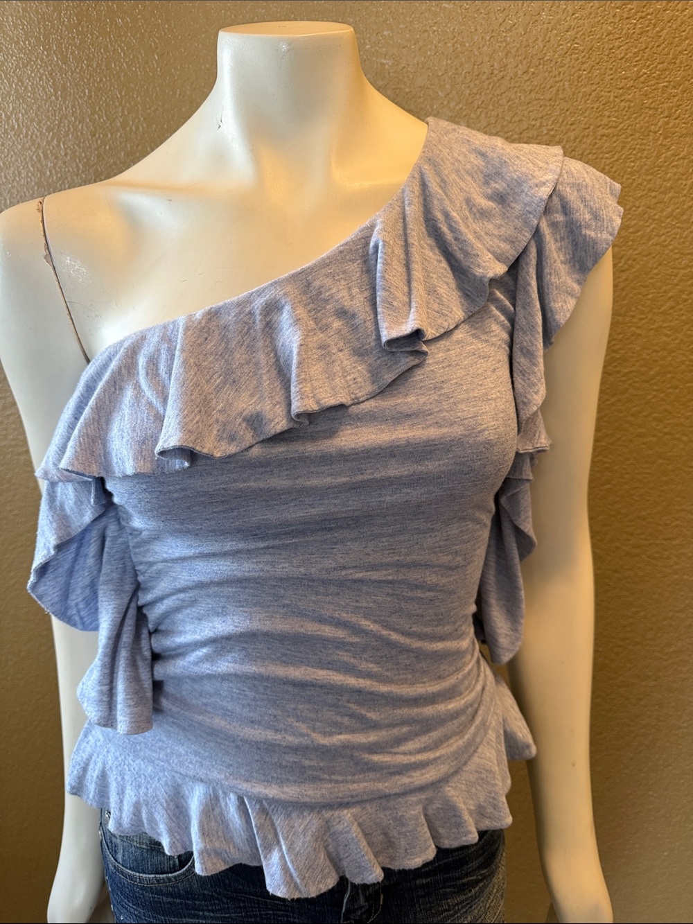 MM Couture One-Shoulder Ruffle Top - Light Blue